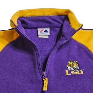 LSU Fleece Purple Gold Womens Small Pullover Quarter Zip Tigers Majestic‎ NCAA